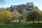 EDINBURGH, SCOTLANDÂ : View of Edinburgh Castle and Princes Street Gardens with spring colors